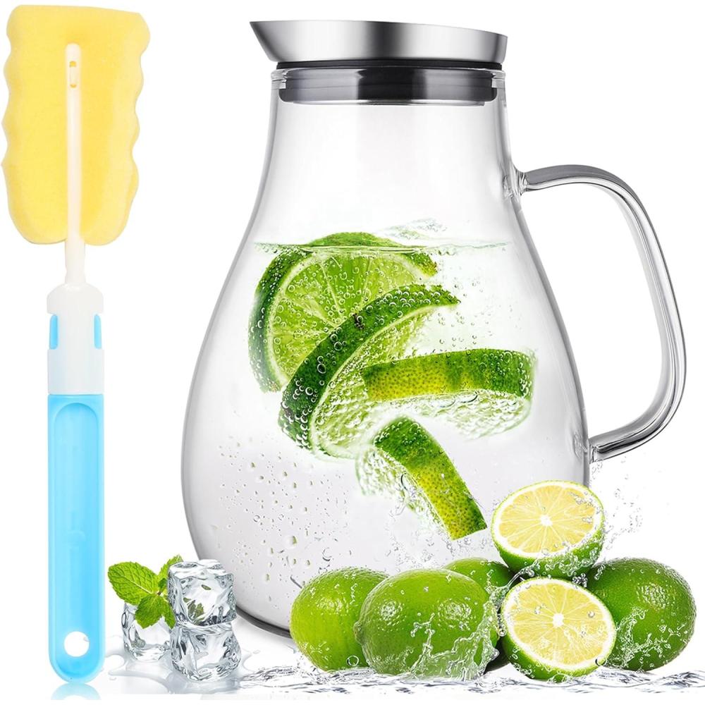 image:imageSUSTEAS 3 Litre 101oz Glass Pitcher Jar with Lid and Nozzle 317Quart ColdHot Water Glass Water Bottle Ice Tea for Refrigerator Large Water Jar for Juice Milk Coffee or Homemade Drinks68 Ounces