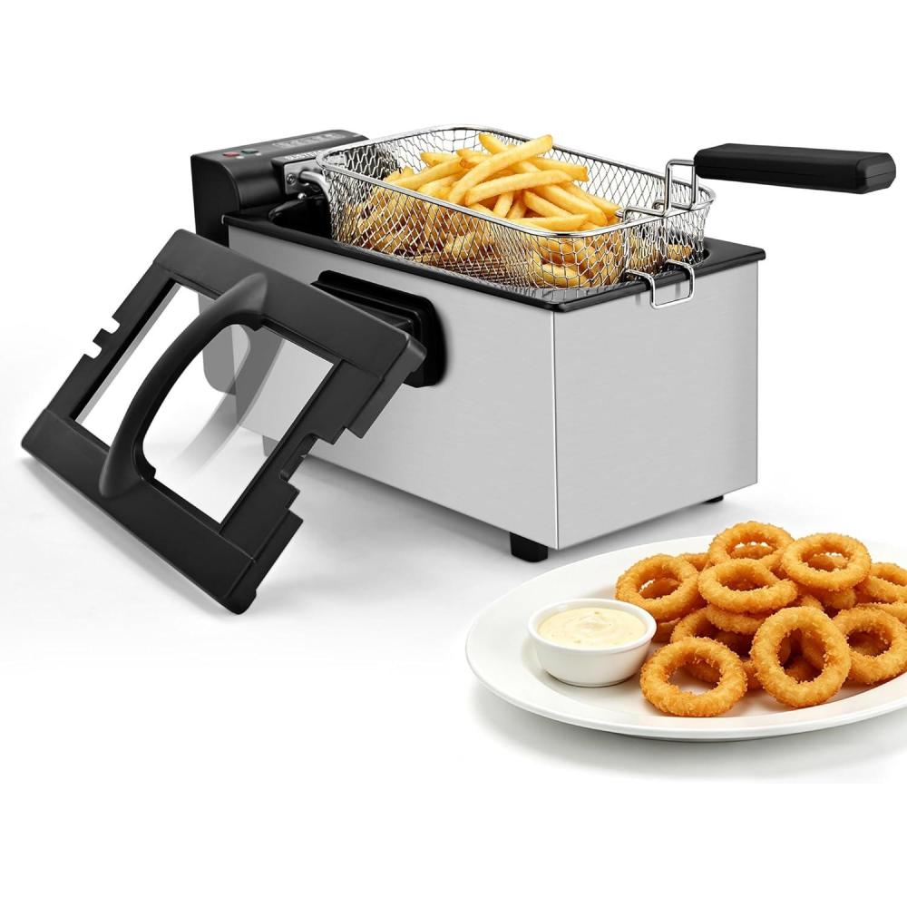 image:imageSUSTEAS Deep Fryer 2 Baskets Electric Oil Fryer with 54QT6L3000W Timer Control Adjustable Temperature Lid with Viewing Window and Odor Free Filter Stainless Steel Perfect for Kitchen Fry Fish30L