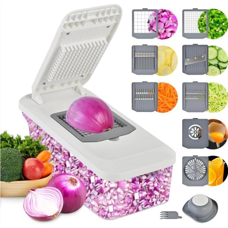 image:imageSUSTEAS Vegetable Chopper Mandoline Slicer6 Blade Pro Food Chopper Onion Potato Dicer Veggie Cutter for Salad Carrot Cucumber Home Kitchen Gadgets Accessories Essentials10 in 1 Grayish White