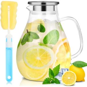 image:imageSUSTEAS 3 Litre 101oz Glass Pitcher Jar with Lid and Nozzle 317Quart ColdHot Water Glass Water Bottle Ice Tea for Refrigerator Large Water Jar for Juice Milk Coffee or Homemade Drinks75oz