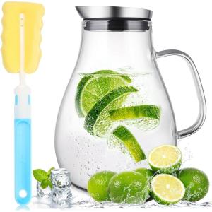 image:imageSUSTEAS 3 Litre 101oz Glass Pitcher Jar with Lid and Nozzle 317Quart ColdHot Water Glass Water Bottle Ice Tea for Refrigerator Large Water Jar for Juice Milk Coffee or Homemade Drinks68 Ounces