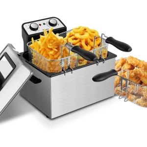 image:imageSUSTEAS Deep Fryer 2 Baskets Electric Oil Fryer with 54QT6L3000W Timer Control Adjustable Temperature Lid with Viewing Window and Odor Free Filter Stainless Steel Perfect for Kitchen Fry Fish50L