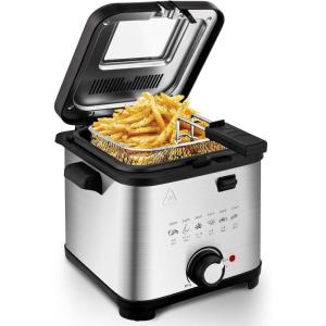 image:imageSUSTEAS Deep Fryer 2 Baskets Electric Oil Fryer with 54QT6L3000W Timer Control Adjustable Temperature Lid with Viewing Window and Odor Free Filter Stainless Steel Perfect for Kitchen Fry Fish15L
