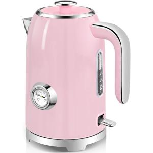 image:imageSUSTEAS Electric Kettle  57oz Hot Tea Water Boiler with Thermometer 1500W Fast Heating Stainless Steel Pot Cordless LED Indicator Auto ShutOff amp Boil Dry Protection Retro GreenPink
