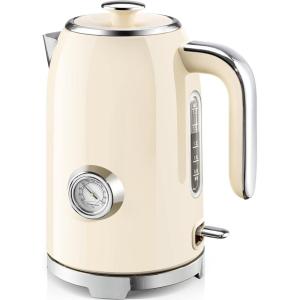 image:imageSUSTEAS Electric Kettle  57oz Hot Tea Water Boiler with Thermometer 1500W Fast Heating Stainless Steel Pot Cordless LED Indicator Auto ShutOff amp Boil Dry Protection Retro GreenBeige