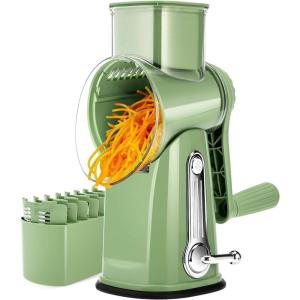 image:imageSUSTEAS Rotary Cheese Grater with Handle  Vegetable Shredder with 5 Welldesigned Blades amp Strong Suction BaseRound Mandoline Slicer amp Food Chopper for Kitchenwith Blade Storage BoxRetro GreenGreen