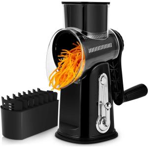 image:imageSUSTEAS Rotary Cheese Grater with Handle  Vegetable Shredder with 5 Welldesigned Blades amp Strong Suction BaseRound Mandoline Slicer amp Food Chopper for Kitchenwith Blade Storage BoxRetro GreenBlack