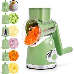 image:imageSUSTEAS Rotary Cheese Grater with HandleVegetable Slicer with 6 Interchangeable Blades Reinforced SuctionEasy to CleanKitchen Shredder for Crushed IceFruits and Nuts with Blade Storage CaseBlackGreen