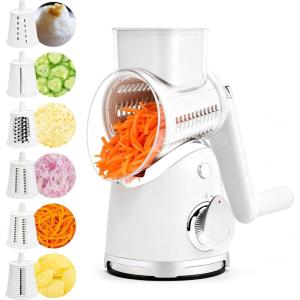 image:imageSUSTEAS Rotary Cheese Grater with HandleVegetable Slicer with 6 Interchangeable Blades Reinforced SuctionEasy to CleanKitchen Shredder for Crushed IceFruits and Nuts with Blade Storage CaseWhiteWhite