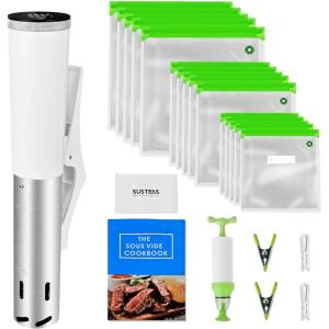 image:imageSUSTEAS Sous Vide1200W Sous Vide Cooker with 15 Vacuum Bags Pump Recipe Silence Sous Vide Machine Digital Timer Temperature Control Immersion Circulator for Kitchen IPX7 White