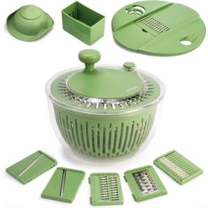 image:imageSUSTEAS Stainless Steel Salad Spinner Large Vegetables Wash Bowl Fruits amp Herb Lettuce Dryer with 5 Blade Slicer Egg Yolk Strainer Shredder for Efficient Salad Preparation and Food Washing 425QtSalad Spinner with Slicer