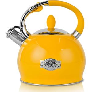 image:imageSUSTEAS Stove Top Whistling Tea Kettle  Food Grade Stainless Steel Teakettle Teapot with Cool Touch Ergonomic Handle With 1 Silicone Pinch Mitt Included 264 QuartBLACKYellow