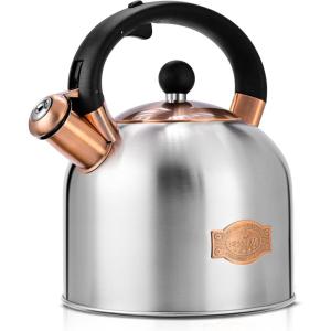 image:imageSUSTEAS Tea Kettle  317QT Whistling Kettle with Ergonomic Handle  Premium Stainless Steel Tea Pots for Stove Top Chic Vintage Teapot with Composite Base Work for All Stovetops BlackSilver