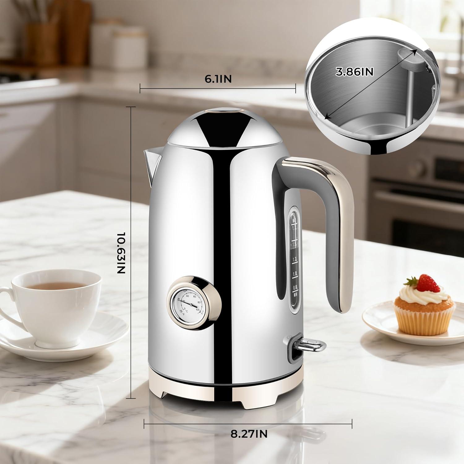 image:imageSUSTEAS Electric Kettle 57oz Hot Tea Water Boiler with Thermometer 1500W Fast Heating Stainless Steel Pot Cordless LED Indicator Auto ShutOff amp Boil Dry Protection Silver