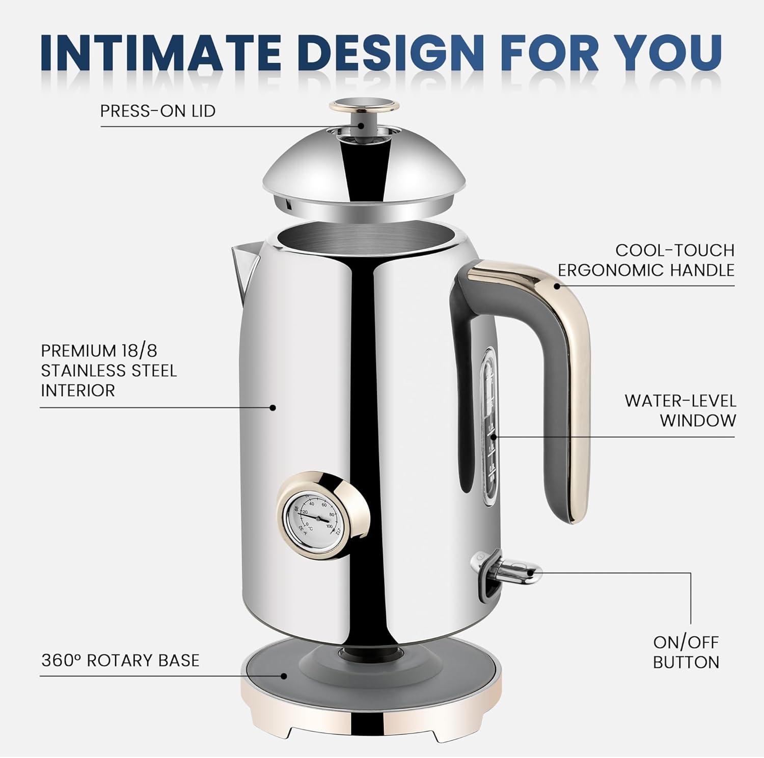image:imageSUSTEAS Electric Kettle 57oz Hot Tea Water Boiler with Thermometer 1500W Fast Heating Stainless Steel Pot Cordless LED Indicator Auto ShutOff amp Boil Dry Protection Silver