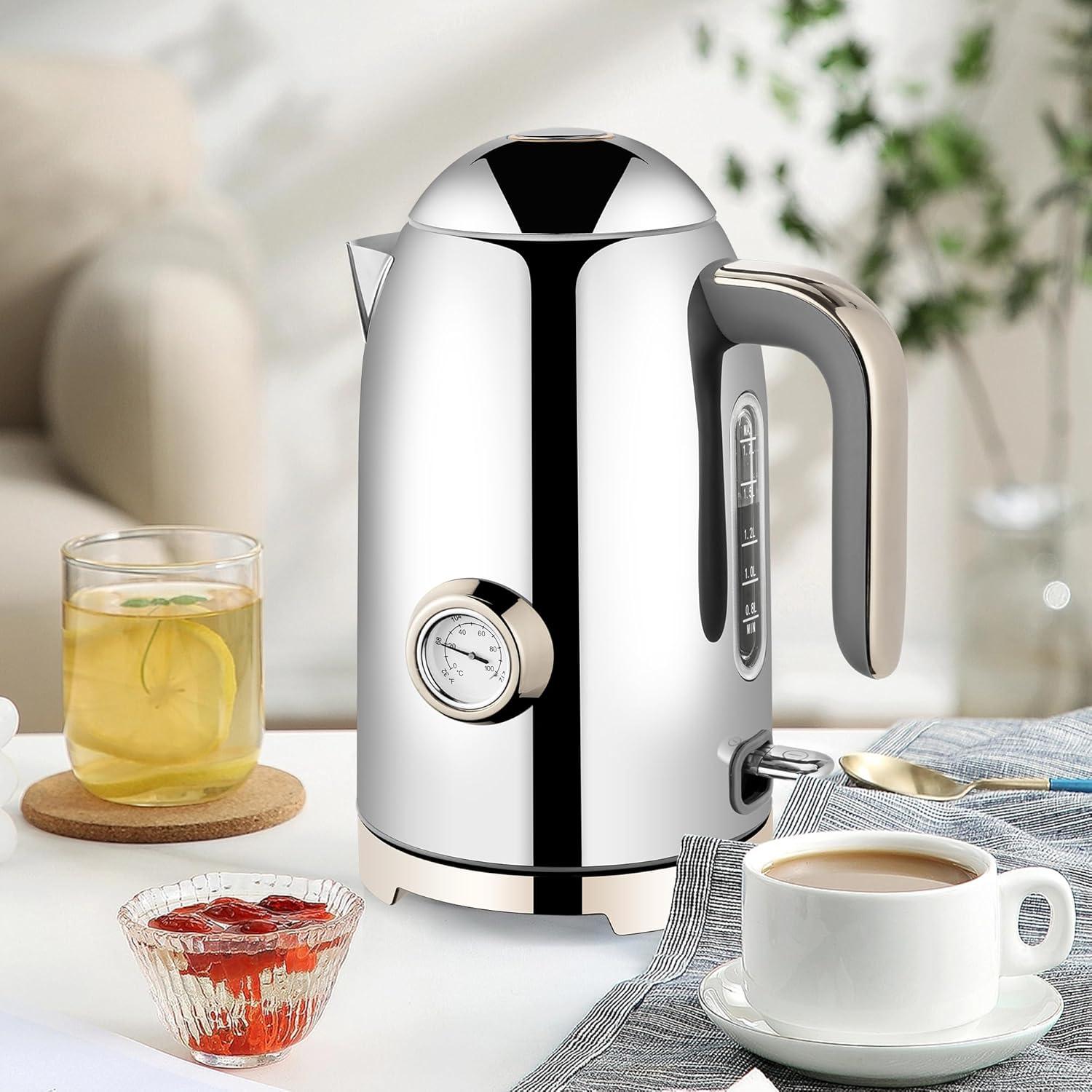 image:imageSUSTEAS Electric Kettle 57oz Hot Tea Water Boiler with Thermometer 1500W Fast Heating Stainless Steel Pot Cordless LED Indicator Auto ShutOff amp Boil Dry Protection Silver