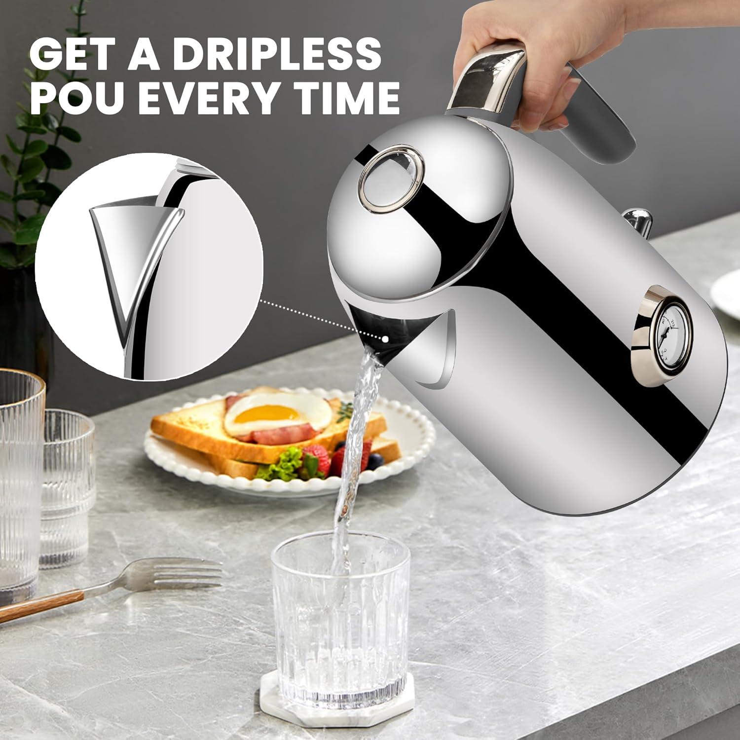image:imageSUSTEAS Electric Kettle 57oz Hot Tea Water Boiler with Thermometer 1500W Fast Heating Stainless Steel Pot Cordless LED Indicator Auto ShutOff amp Boil Dry Protection Silver