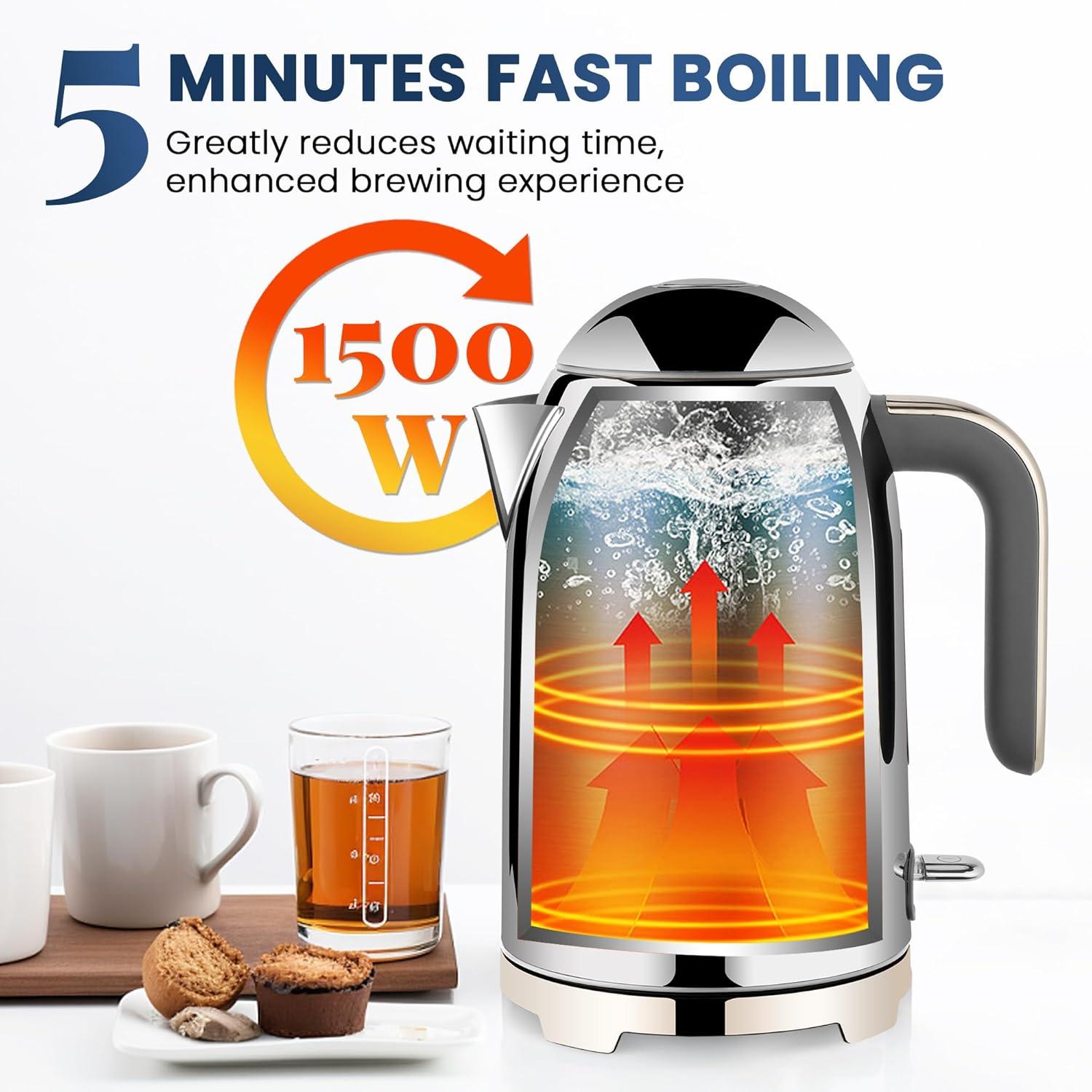 image:imageSUSTEAS Electric Kettle 57oz Hot Tea Water Boiler with Thermometer 1500W Fast Heating Stainless Steel Pot Cordless LED Indicator Auto ShutOff amp Boil Dry Protection Silver