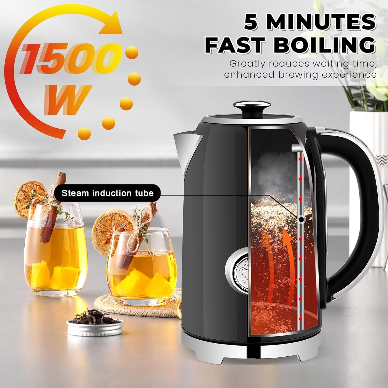 image:imageSUSTEAS Electric Kettle Temperature Control 57oz Hot Water Boiler with Thermometer 1500W Fast Heating Stainless Steel Tea Kettles Cordless LED Indicator Auto ShutOff amp Boil Dry ProtectionBlack
