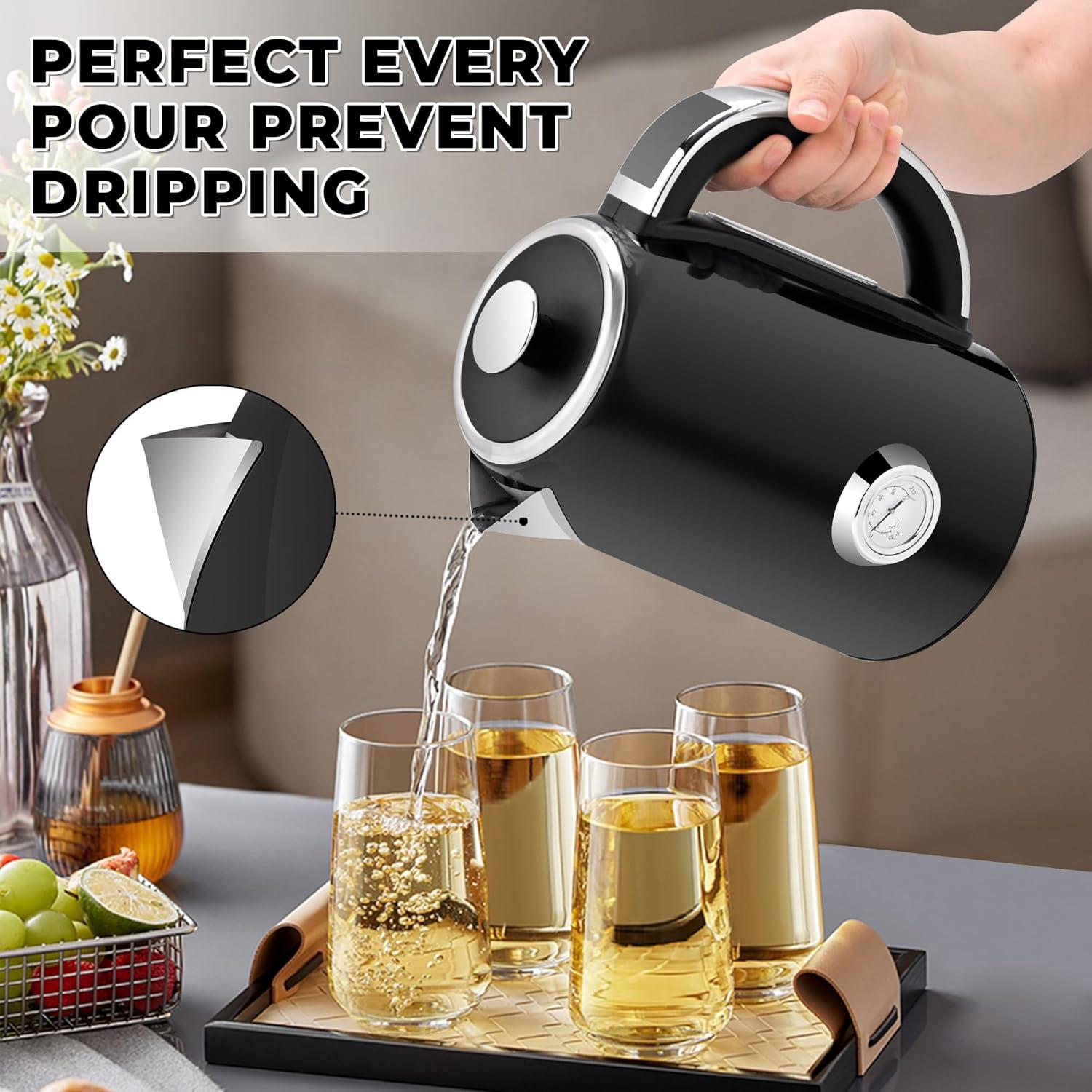 image:imageSUSTEAS Electric Kettle Temperature Control 57oz Hot Water Boiler with Thermometer 1500W Fast Heating Stainless Steel Tea Kettles Cordless LED Indicator Auto ShutOff amp Boil Dry ProtectionBlack