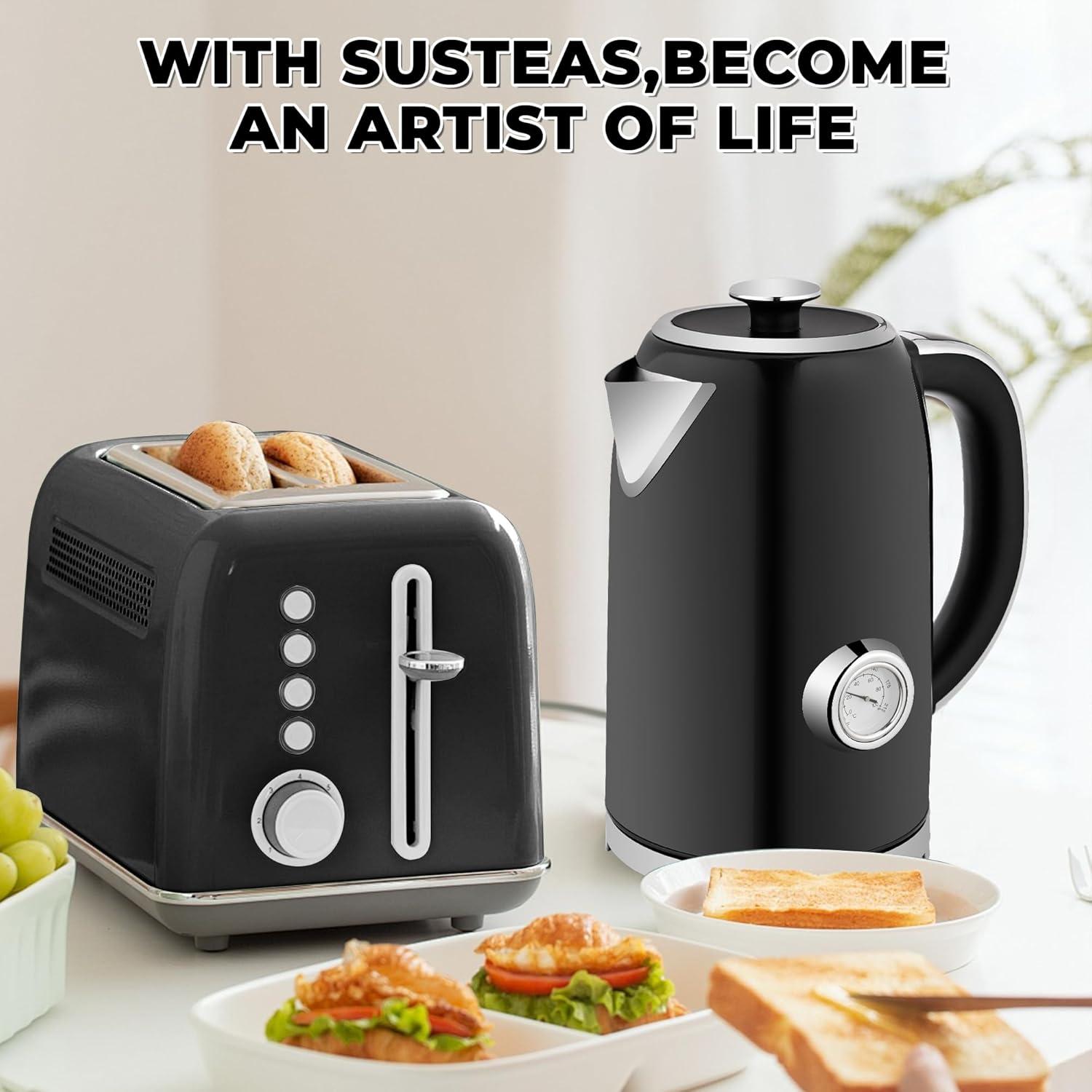 image:imageSUSTEAS Electric Kettle Temperature Control 57oz Hot Water Boiler with Thermometer 1500W Fast Heating Stainless Steel Tea Kettles Cordless LED Indicator Auto ShutOff amp Boil Dry ProtectionBlack