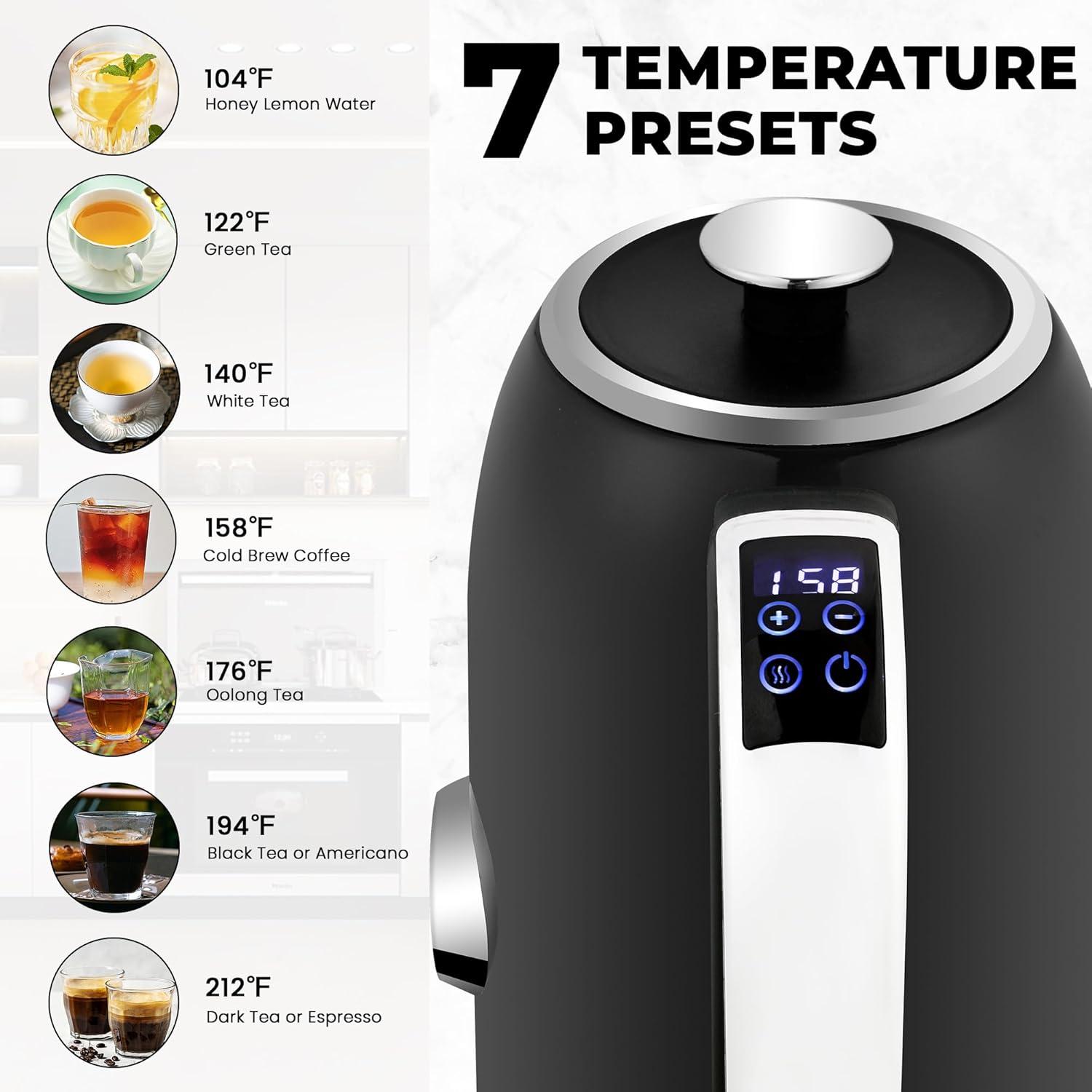 image:imageSUSTEAS Electric Kettle Temperature Control 57oz Hot Water Boiler with Thermometer 1500W Fast Heating Stainless Steel Tea Kettles Cordless LED Indicator Auto ShutOff amp Boil Dry ProtectionBlack