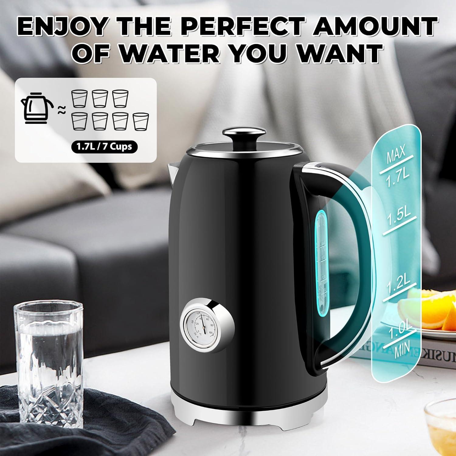 image:imageSUSTEAS Electric Kettle Temperature Control 57oz Hot Water Boiler with Thermometer 1500W Fast Heating Stainless Steel Tea Kettles Cordless LED Indicator Auto ShutOff amp Boil Dry ProtectionBlack