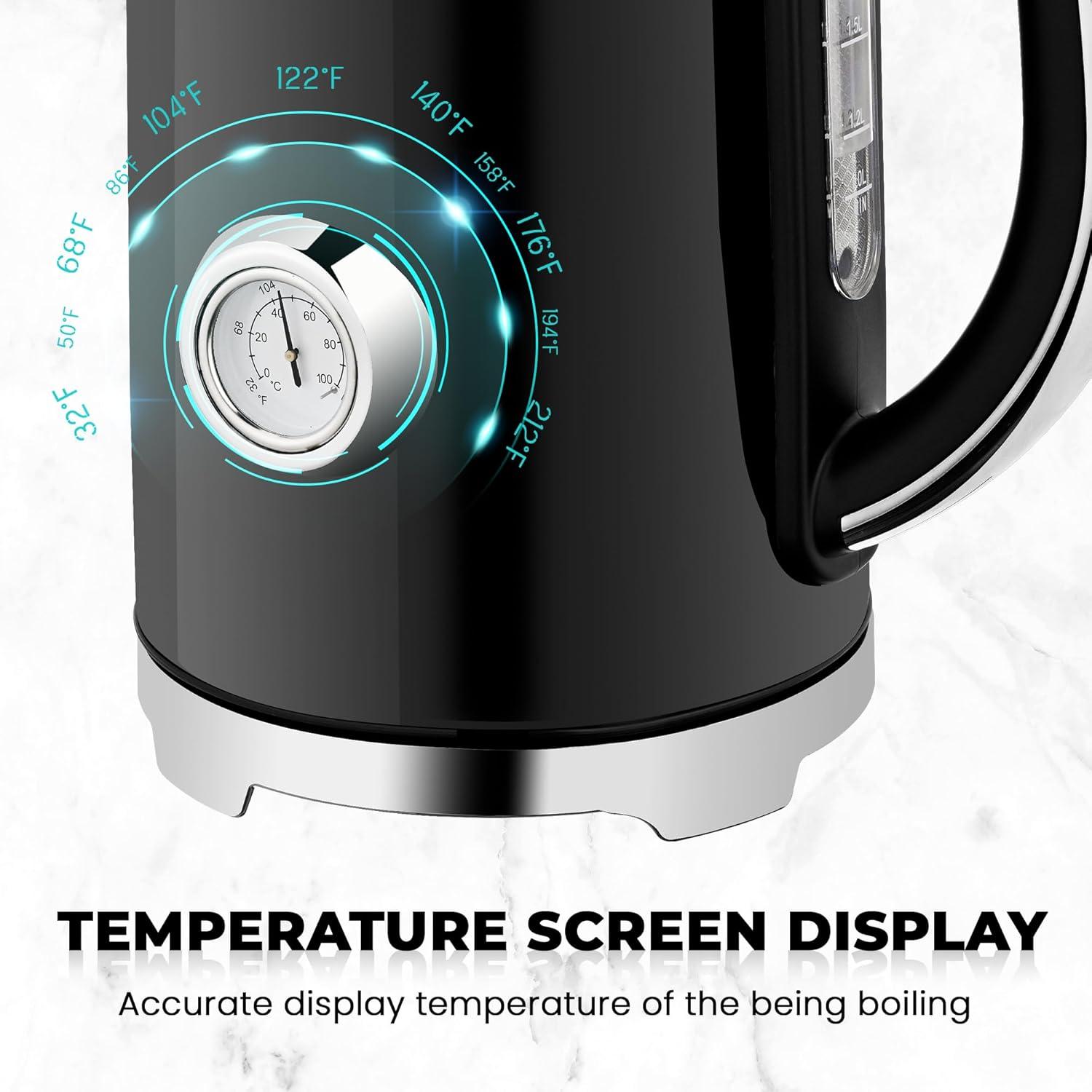 image:imageSUSTEAS Electric Kettle Temperature Control 57oz Hot Water Boiler with Thermometer 1500W Fast Heating Stainless Steel Tea Kettles Cordless LED Indicator Auto ShutOff amp Boil Dry ProtectionBlack