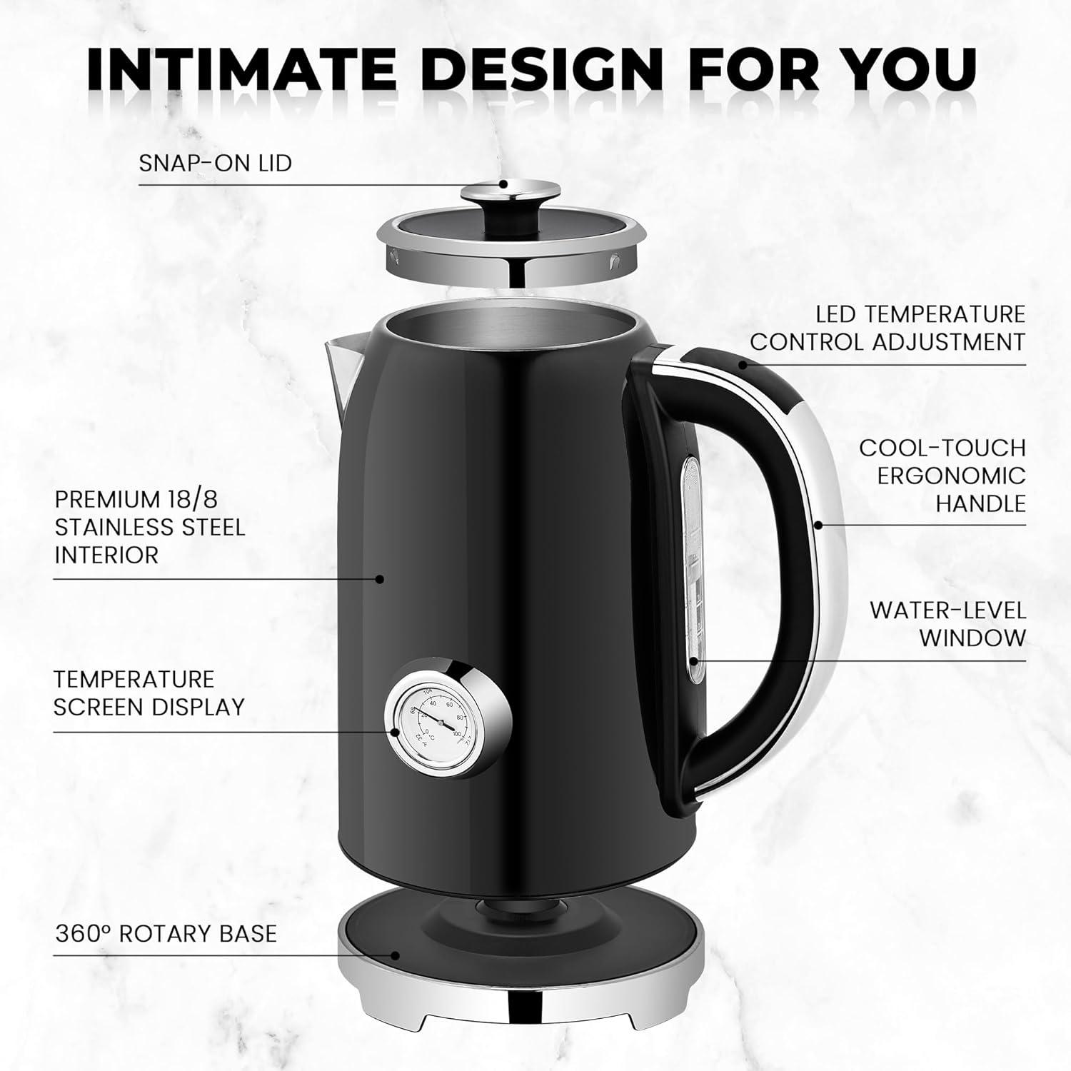 image:imageSUSTEAS Electric Kettle Temperature Control 57oz Hot Water Boiler with Thermometer 1500W Fast Heating Stainless Steel Tea Kettles Cordless LED Indicator Auto ShutOff amp Boil Dry ProtectionBlack