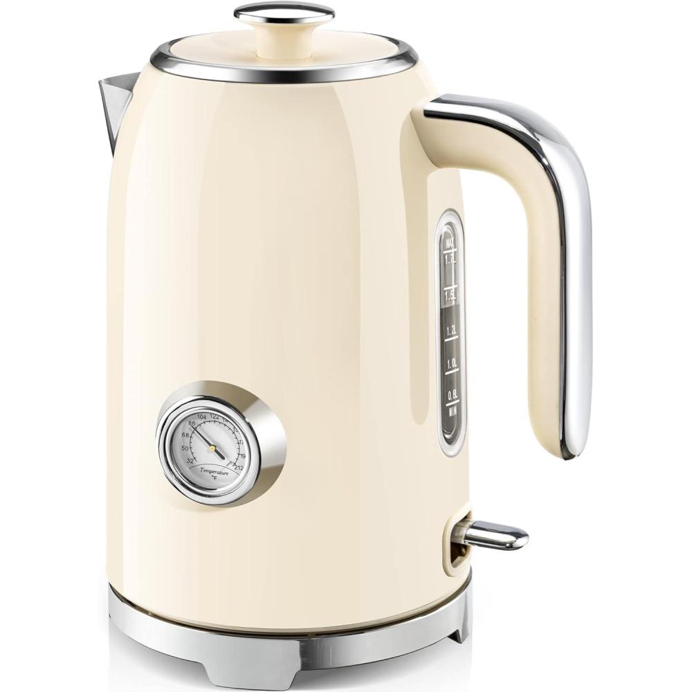 image:imageSUSTEAS Electric Kettle 57oz Hot Tea Kettle Water Boiler with Thermometer 1500W Fast Heating Stainless Steel Tea Pot Cordless with LED Indicator Auto ShutOff amp Boil Dry Protection BeigeBeige