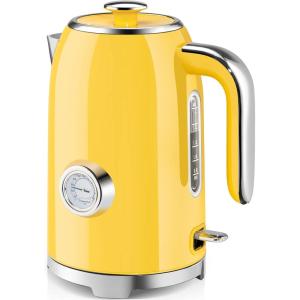 image:imageSUSTEAS Electric Kettle  57oz Hot Tea Kettle Water Boiler with Thermometer 1500W Fast Heating Stainless Steel Tea Pot Cordless with LED Indicator Auto ShutOff amp Boil Dry Protection BeigeRetro Yellow