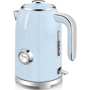 image:imageSUSTEAS Electric Kettle  57oz Hot Tea Kettle Water Boiler with Thermometer 1500W Fast Heating Stainless Steel Tea Pot Cordless with LED Indicator Auto ShutOff amp Boil Dry Protection BeigeBlue