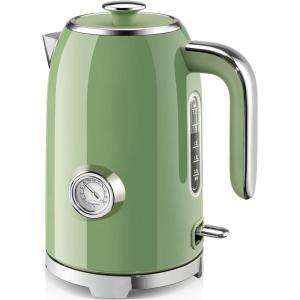 image:imageSUSTEAS Electric Kettle  57oz Hot Tea Kettle Water Boiler with Thermometer 1500W Fast Heating Stainless Steel Tea Pot Cordless with LED Indicator Auto ShutOff amp Boil Dry Protection BeigeRetro Green
